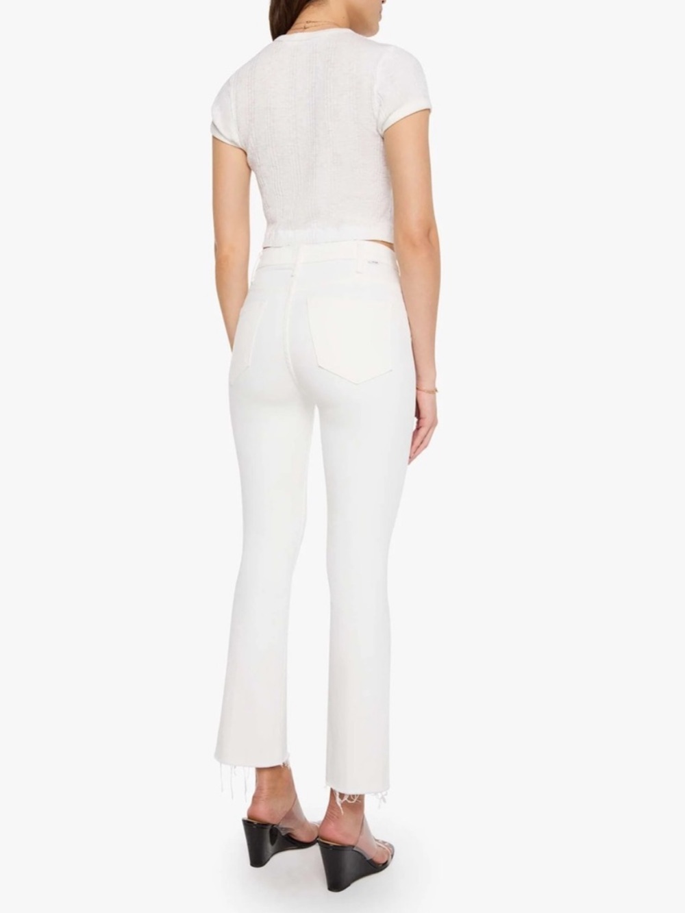 MOTHER The Hustler Ankle Fray Jeans White Size 27 High Rise Raw Hem Cropped - Picture 2 of 9